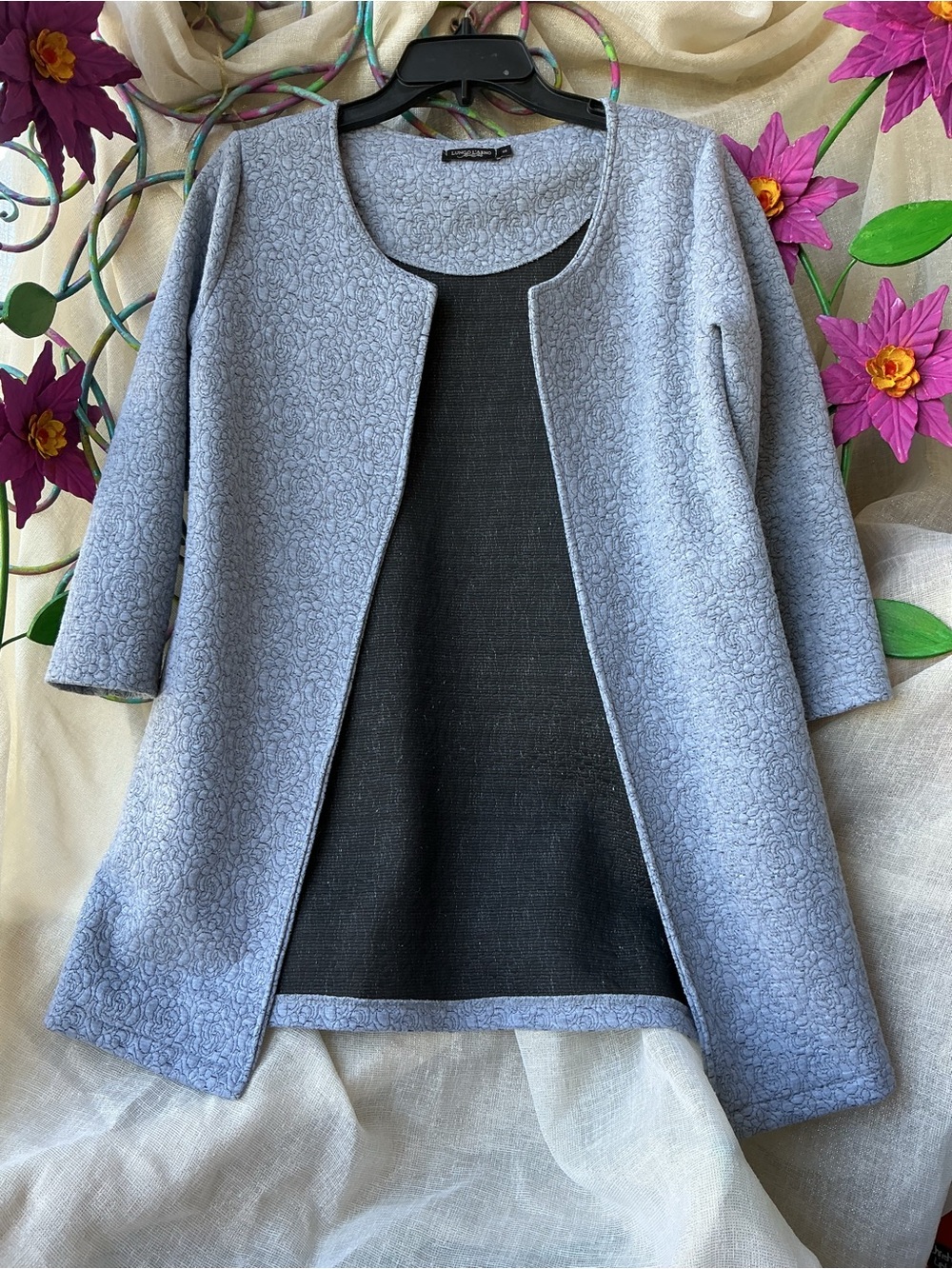 Light Blue Textured Open-Front Coatigan/ CoverUp Style Jacket